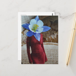 Carte Postale Femme magnifique avec collage de tête de fleurs