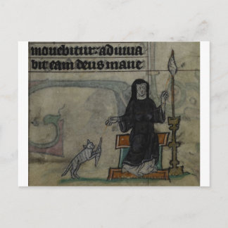 Carte Postale Femme médiévale filant avec chat