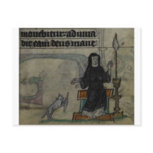 Femme médiévale filant avec chat