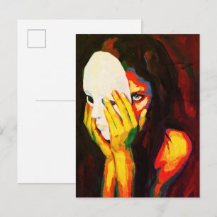 Carte Postale Femme mystérieuse tenant un masque, une œuvre d'ar