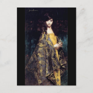 Carte Postale Femme mystique gothique noir or fin art jaquard