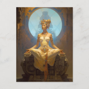 Carte Postale Femme mystique méditant Imaginaire d'or bleu Art