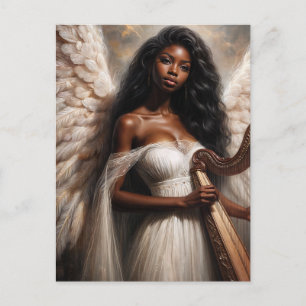 Carte Postale Femme noire angélique avec harpe
