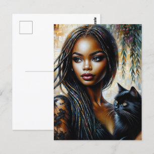 Carte Postale Femme Noire Avec Art Chat Noir