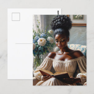 Carte Postale Femme Noire Classique Lisant Un Livre