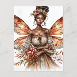 Carte Postale Femme noire féerique aux dreadlocks en aquarelle