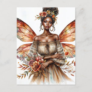 Carte Postale Femme noire féerique aux dreadlocks en aquarelle