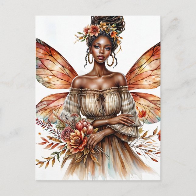 Carte Postale Femme noire féerique aux dreadlocks en aquarelle (Devant)