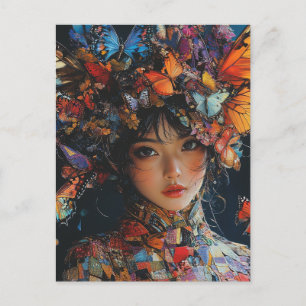 Carte Postale Femme papillon Patchwork
