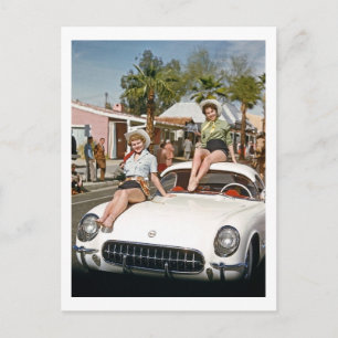 Carte Postale Femme, Parade, Voiture, Coloré, Rétro