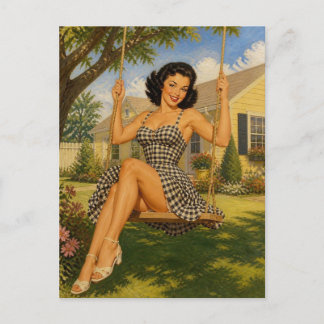 Carte Postale Femme Pin-Up Vintage des Années 1950 sur une Balan