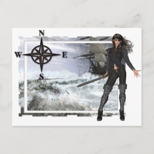 Carte Postale Femme pirate avec des plans d'eau rugueuse
