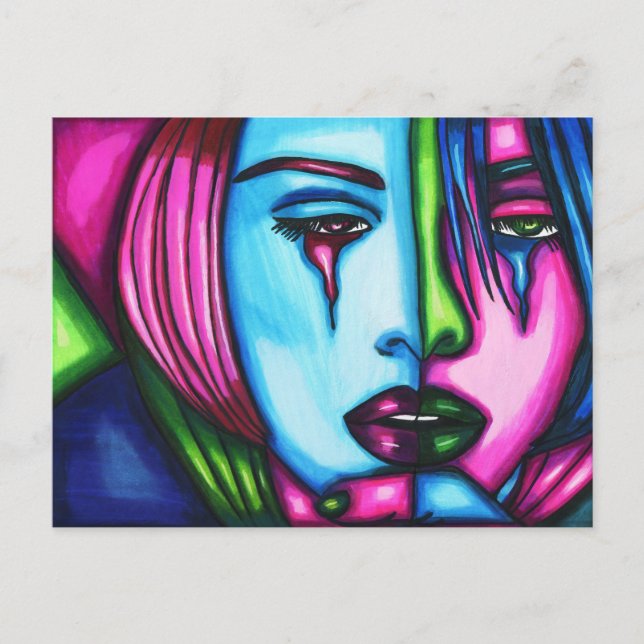 Carte Postale Femme Pleurant Visage Abstrait Art original (Devant)