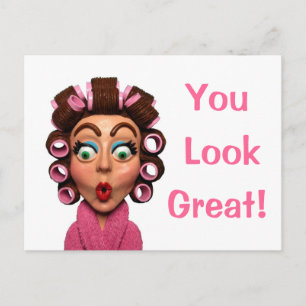Carte Postale Femme Portant Des Curlers