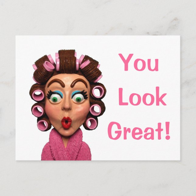 Carte Postale Femme Portant Des Curlers (Devant)