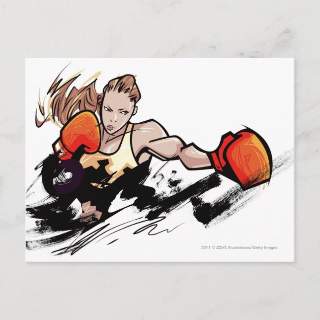 Carte Postale Femme portant un gant de boxe (Devant)