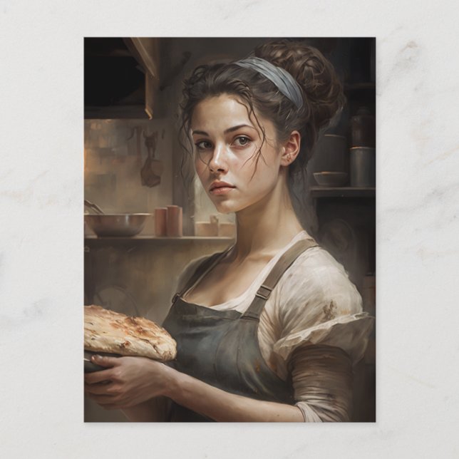 Carte Postale Femme qui fait du pain (Devant)