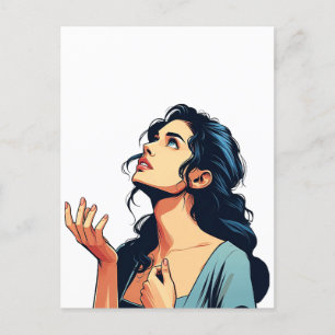 Carte Postale Femme Regarder prier Dieu illustration art