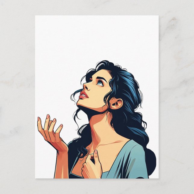 Carte Postale Femme Regarder prier Dieu illustration art (Devant)