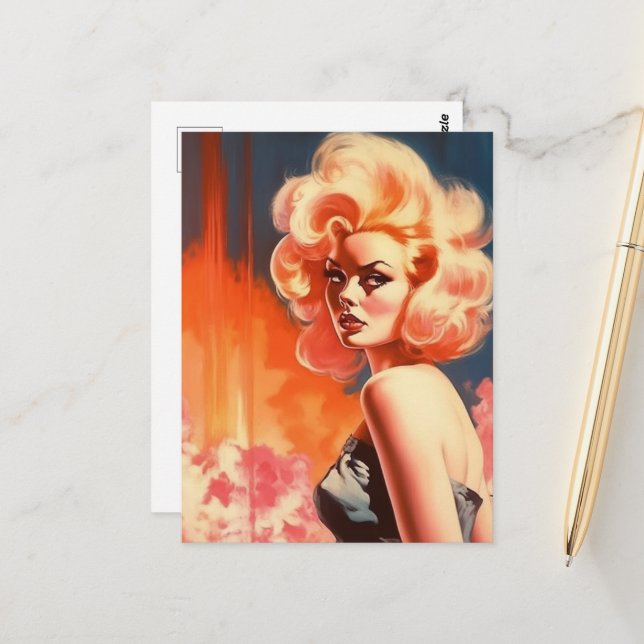 Carte Postale Femme rétro (Devant/Arrière en situation)