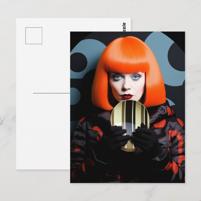 Carte Postale Femme Rétro Avec Cheveux Orange (Devant / Derrière)
