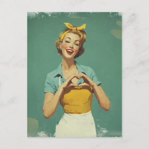 Carte Postale Femme Rétro Envoyant de l'Amour