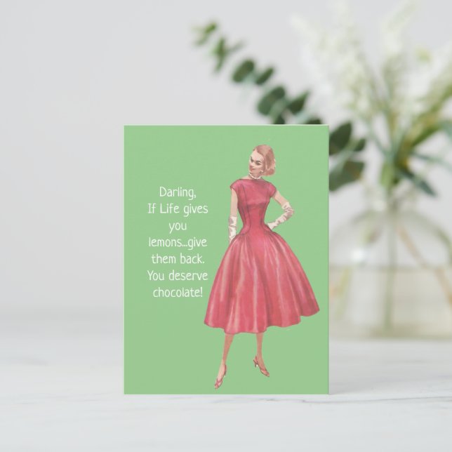 Carte Postale Femme rétro sarcastique - Si la vie vous donne des (Debout devant)