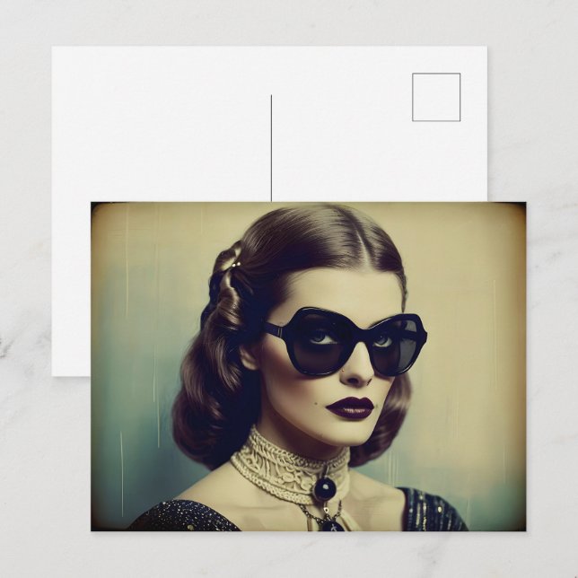 Carte Postale femme rétro vintage (Devant / Derrière)