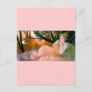 Carte Postale Femme rose Mucha Art Nouveau
