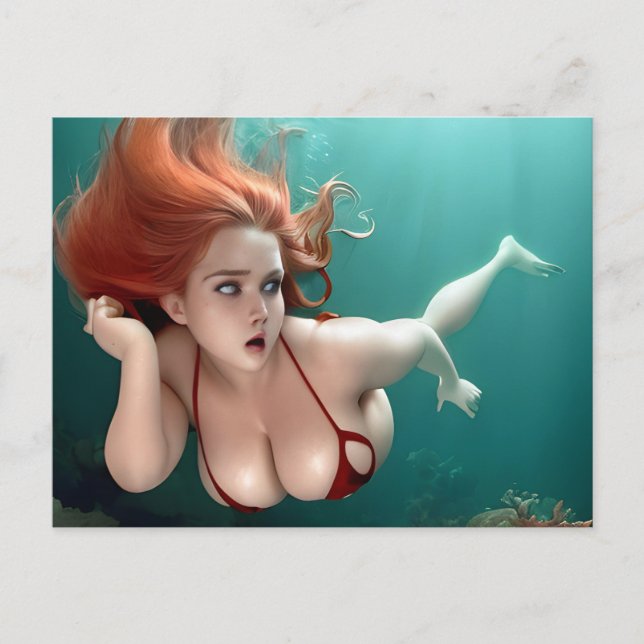 Carte Postale Femme rouge Haired sous la photographie de l'eau (Devant)