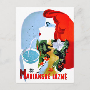 Carte Postale Femme rousse boit de l'eau, Marianske Lazne