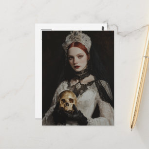 Carte Postale Femme rousse magnifique avec un crâne doré