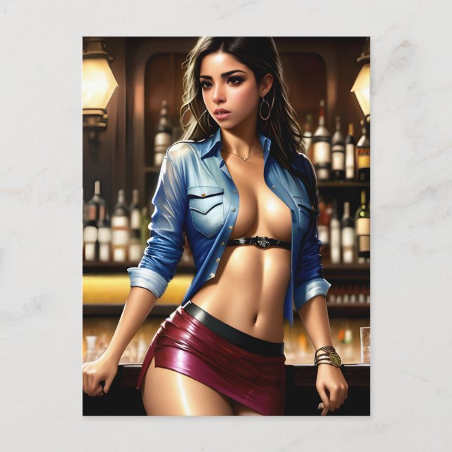 Carte Postale Femme sexy au Bar Postcard (Devant)