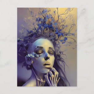 Carte Postale Femme Squelettique Avec Des Fleurs Grossissant Son