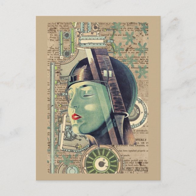 Carte Postale Femme Steampunk Metropolis (Devant)