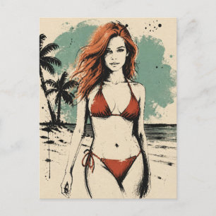 Carte Postale Femme sur la plage en bikini