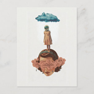 Carte Postale Femme surréaliste avec collage de nuage de pluie