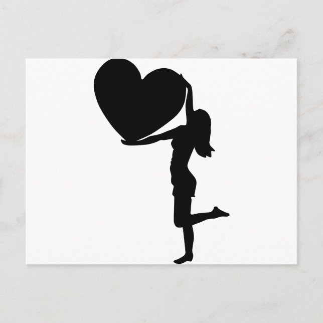 Carte Postale Femme tenant un coeur Silhouette - Valentine (Devant)