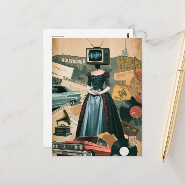 Carte Postale Femme TV vintage (Devant/Arrière en situation)