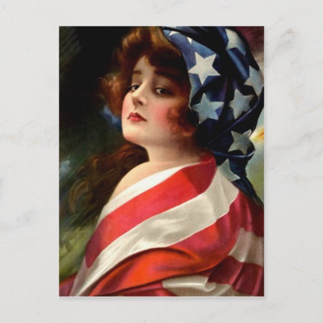 Carte Postale Femme US Drapeau 4 juillet (Devant)