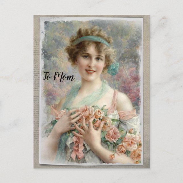Carte Postale Femme victorienne avec Rose sur aquarelle (Devant)