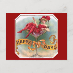 Carte Postale Femme victorienne Champagne Rouge Happy