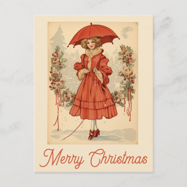 Carte Postale Femme victorienne de neige de Noël (Devant)