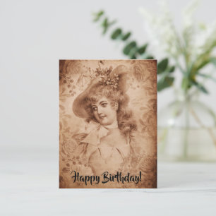 Carte Postale Femme victorienne en Fleurs Casquettes Sepia Monoc
