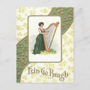 Carte Postale Femme victorienne Harpe Trèfle Or
