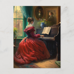 Carte Postale Femme victorienne jouant du piano, peinture à l'hu