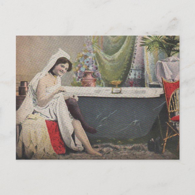 Carte Postale Femme victorienne se baignant (Devant)