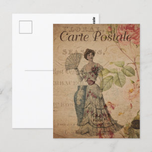 Carte Postale Femme victorienne vintage avec ventilateur