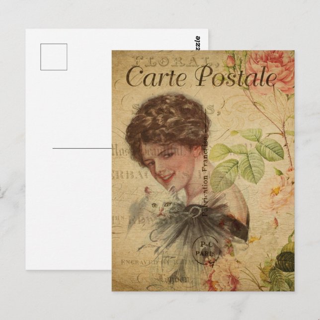 Carte Postale Femme Vintage (Devant / Derrière)