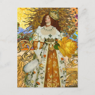 Carte Postale Femme Vintage Soleil Doré : Art Collage Zodiaque L